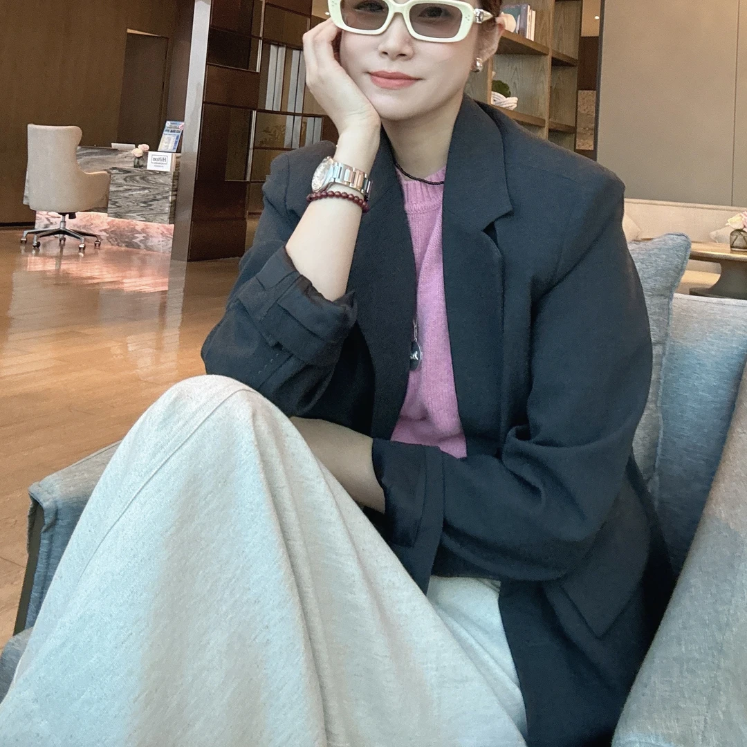 【丽姐女装】廓形灰西装｜干练又大方 春游出行极简高级感外套W0820