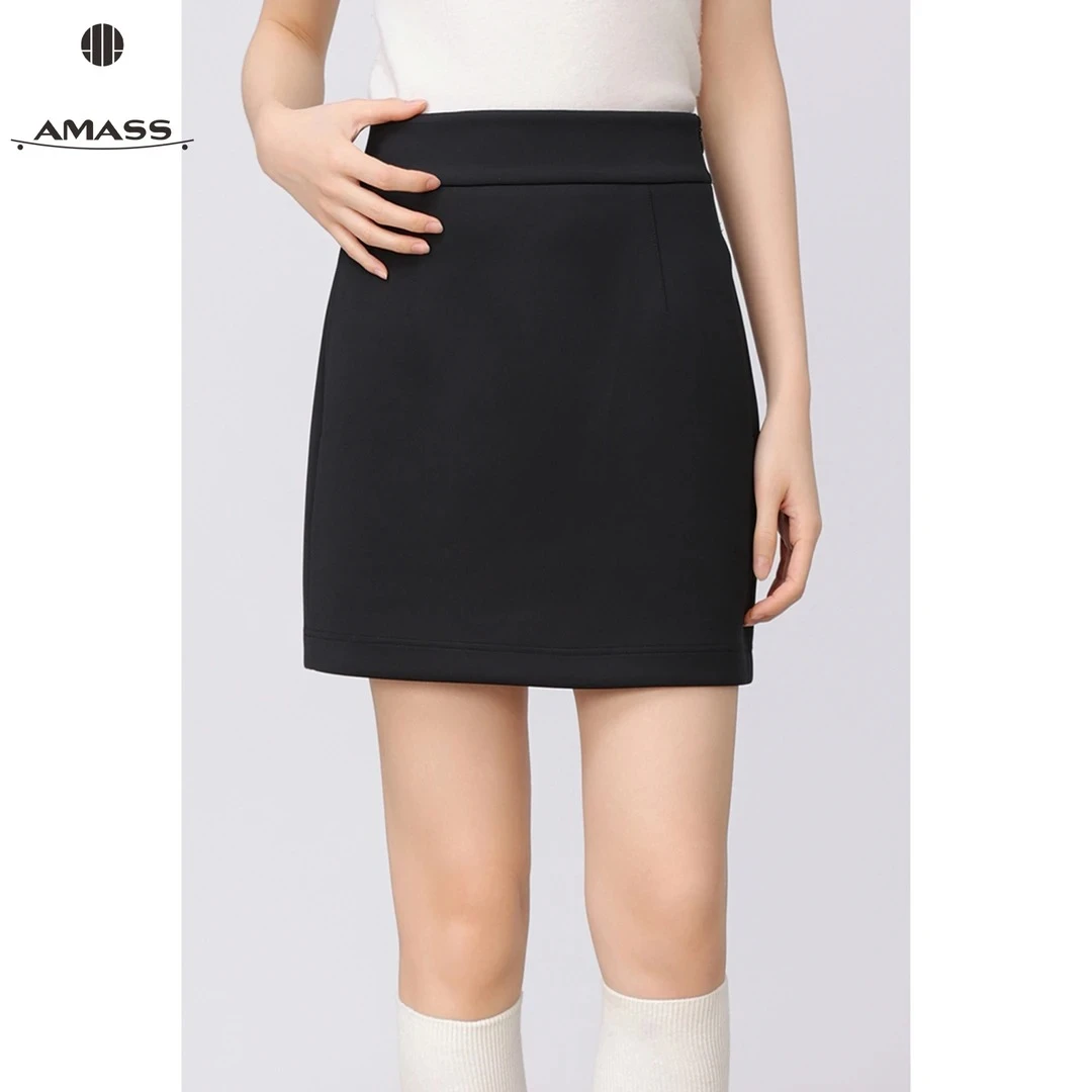 AMASS/阿玛施早春新款气质个性休闲百搭纯色高腰短裙半身裙520046