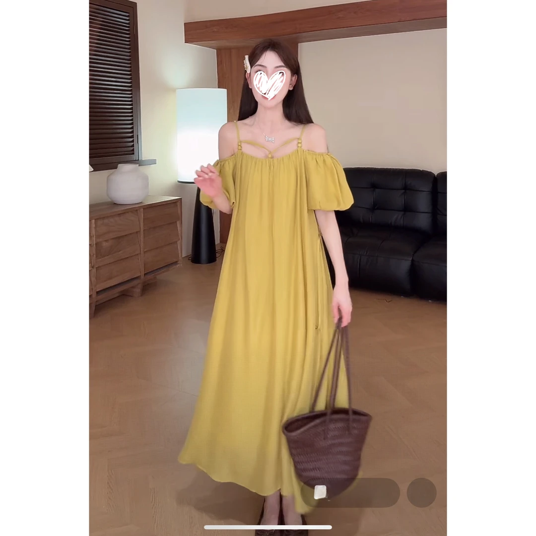 【超仙！蝶恋少女】短袖法式宽松中长款泡泡袖连衣裙裙子