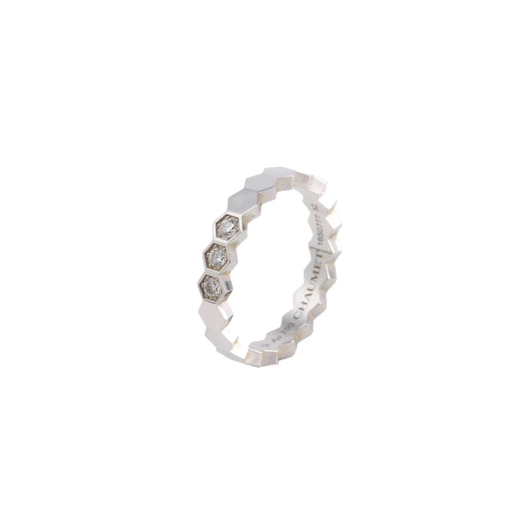 99新 Chaumet/尚美 【念念特价】白金 蜂巢 三钻 宽版 戒指 52