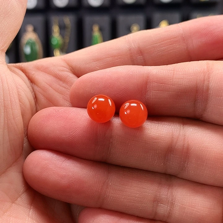 南红玛瑙耳饰18K金镶嵌