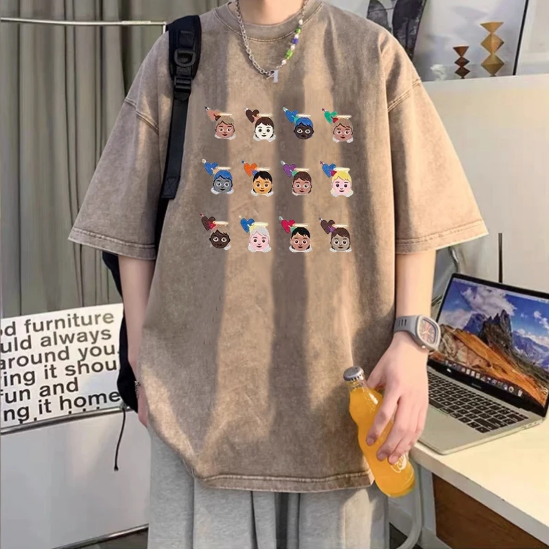 重磅美式水洗男士短袖t恤夏季复古做旧情侣装上衣ins嘻哈半袖体恤