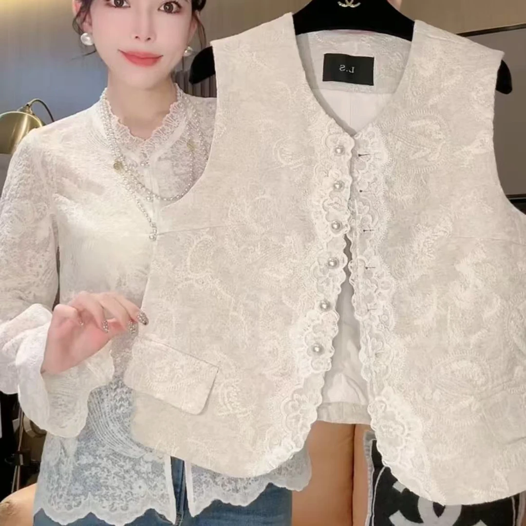 新款洋气重工蕾丝定制马甲上衣