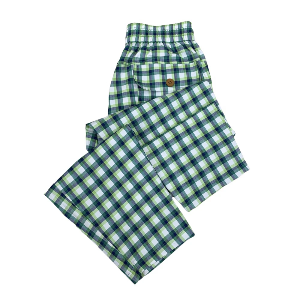 LM9929夏季新款松紧腰后兜纽扣时尚短九分休闲格裤（裤长88cm左右）