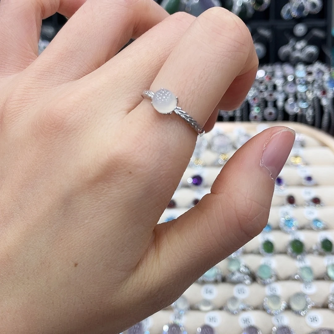 蛇纹石玉银S925镶嵌戒指戒指