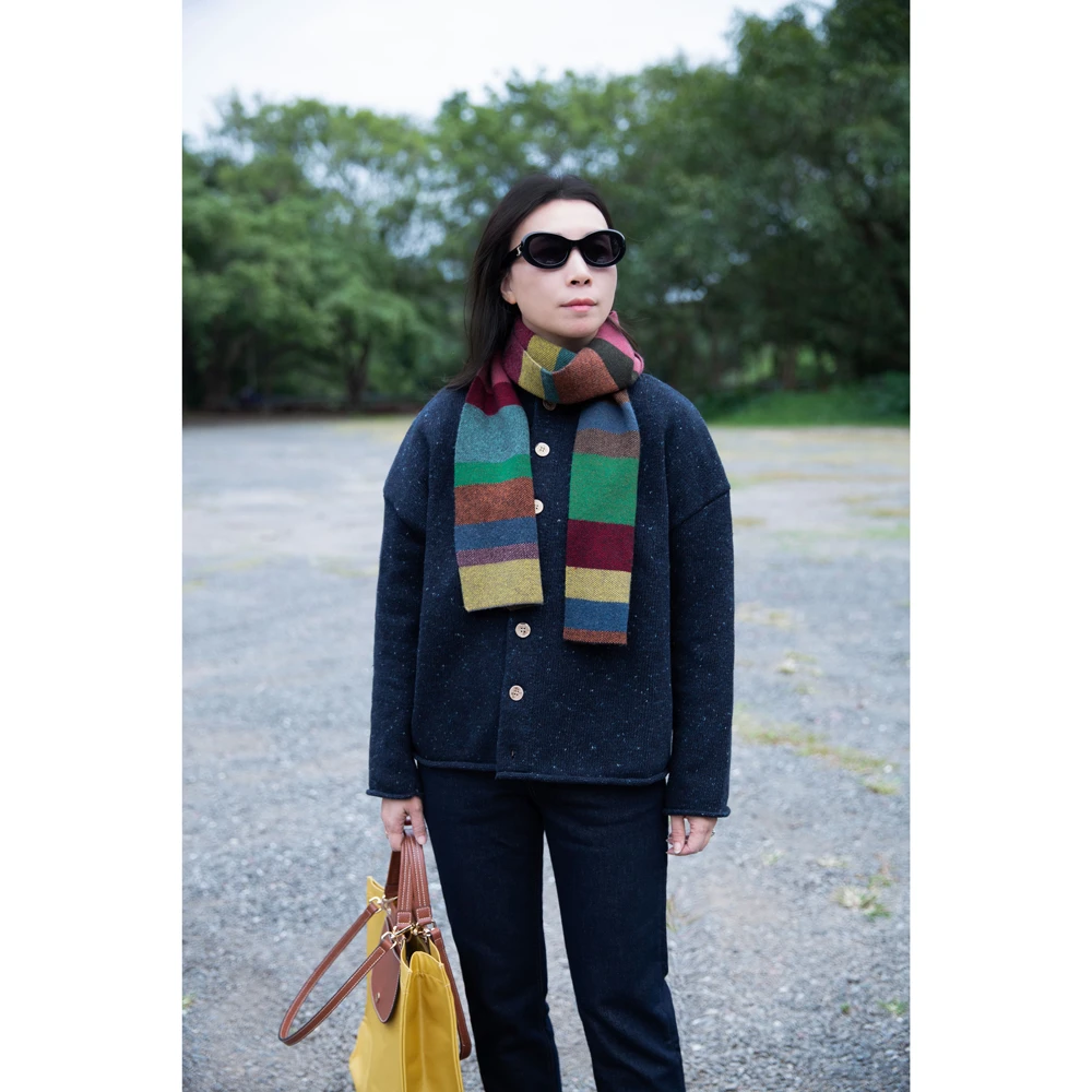 宽窄条纹错落复古拼色彩虹围巾MA5WJHZ1222