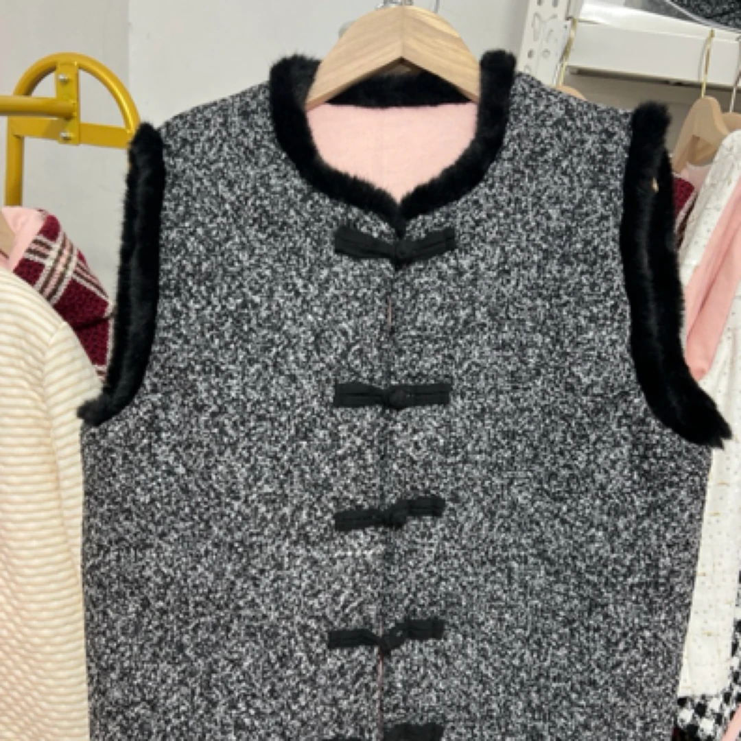 2024原创棉花保暖马甲 国风复古中式盘扣马夹秋冬春秋