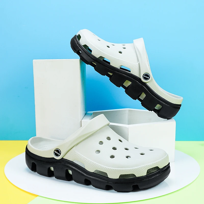 动力迪特款防滑厚底洞洞鞋情侣包头半拖外穿凉拖沙滩鞋潮流软底