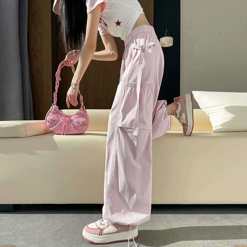 美式速干工装裤女夏季薄款2025新款高腰宽松直筒登山运动休闲裤子