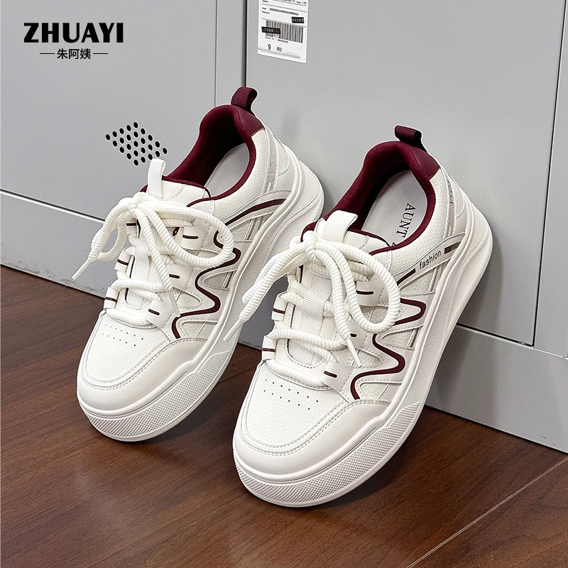 女童鞋子2024年秋款厚底板鞋女运动休闲鞋百搭学生安可拉红