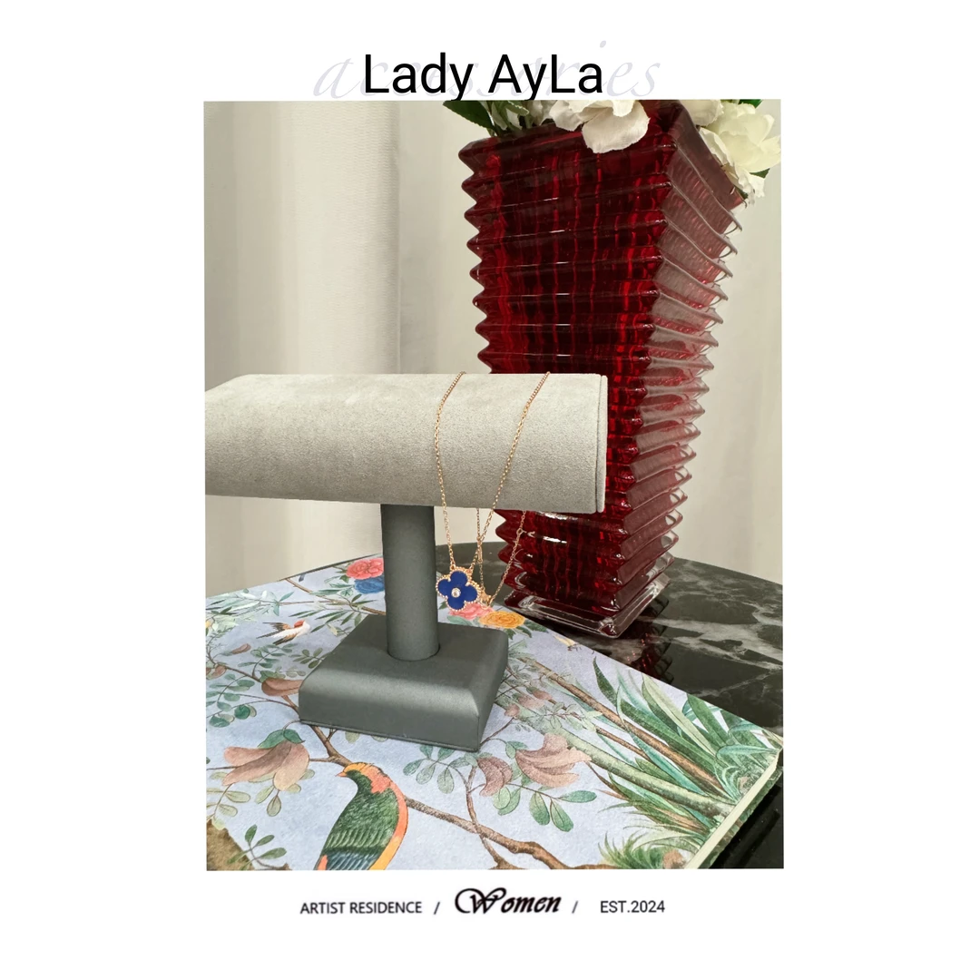 坠链均925银合成锆石 圣诞款蓝色四叶花草简约项链AL007B