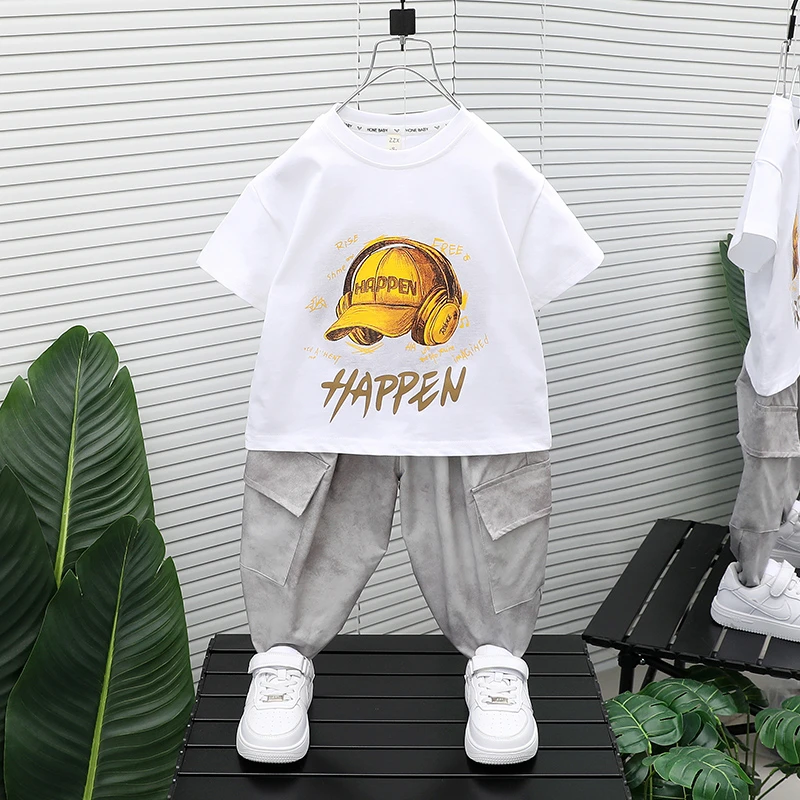 男童夏季短袖长裤套装2025新款帅气时髦男孩宝宝炸街衣服儿童夏装
