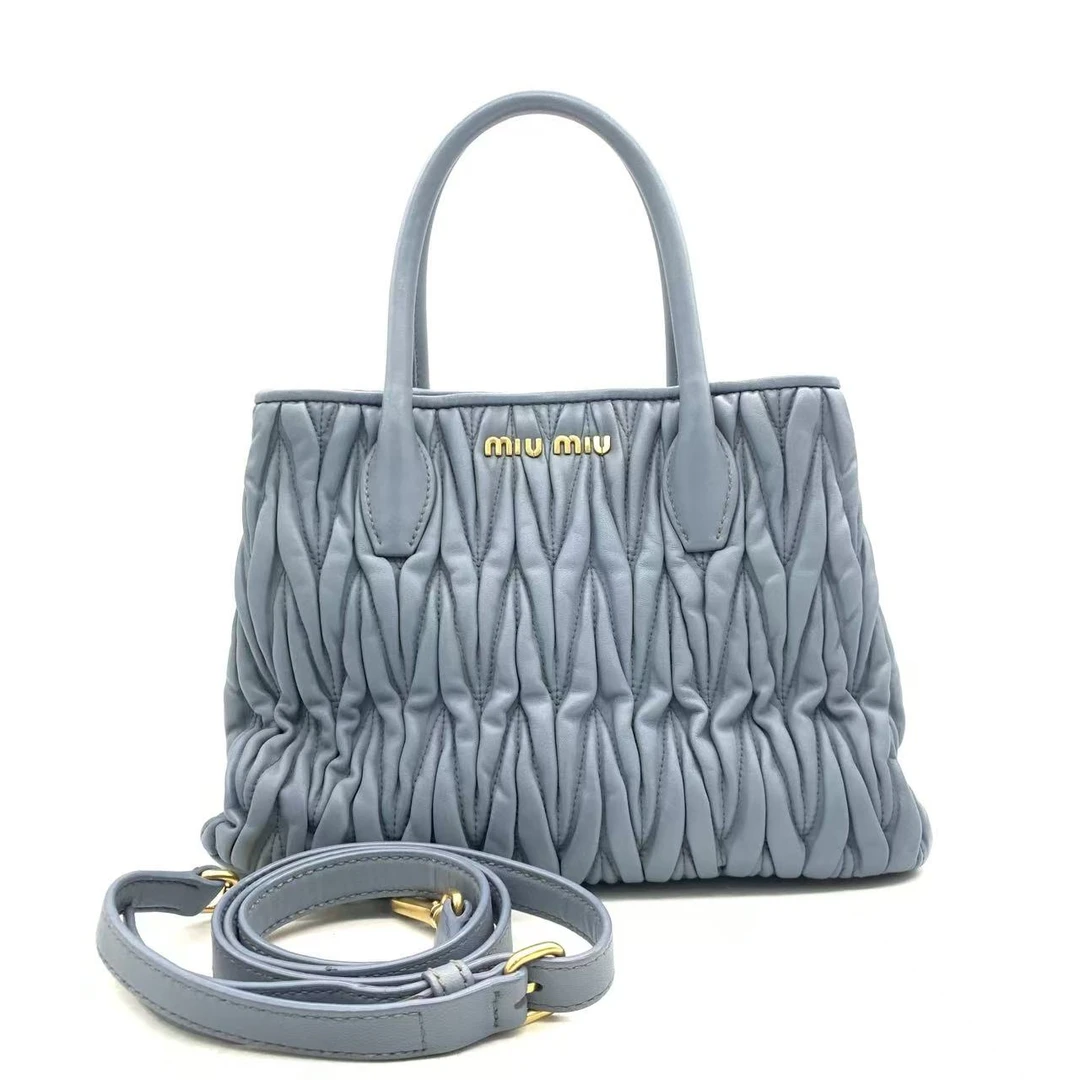 95新 MIU MIU/缪缪 【安则专属】蓝色褶皱托特包