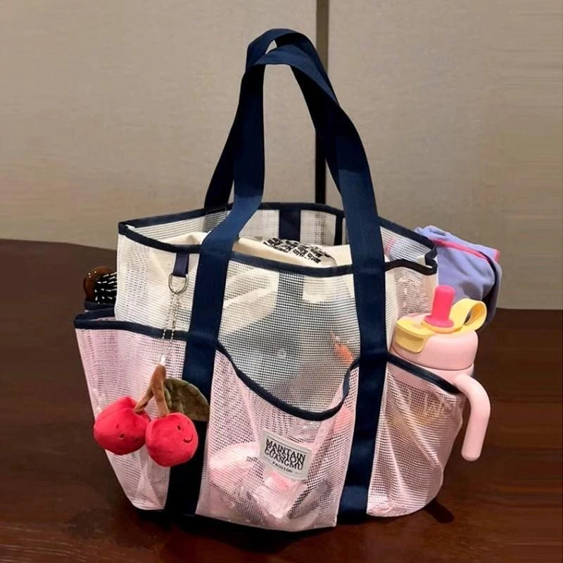 夏季游泳包手提大容量沙滩包旅游洗澡健身洗漱泳衣收纳网纱浴兜袋