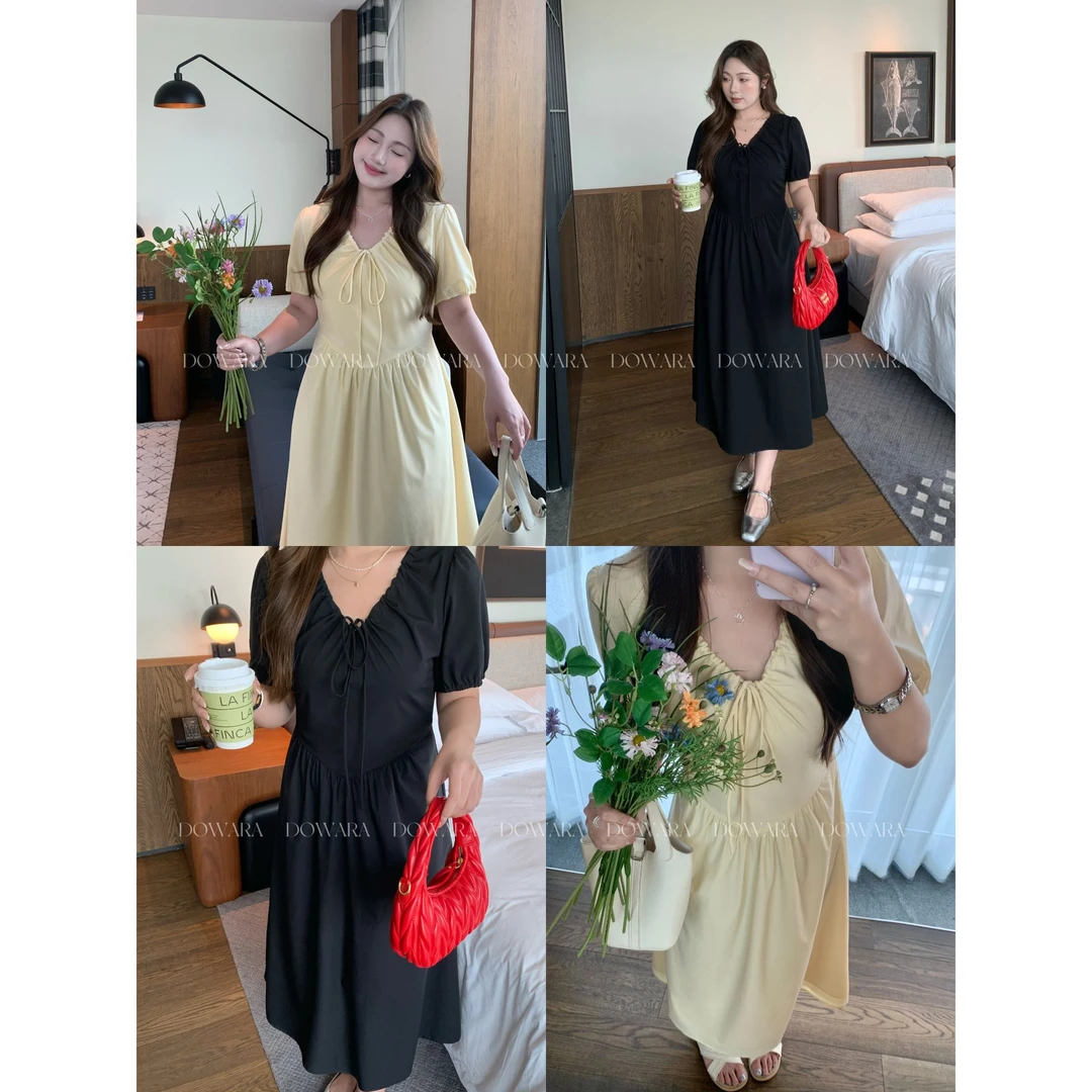 大婉酱肉肉微胖定制【时曜之夜】V领微掐腰绑带设计感连衣裙8573X