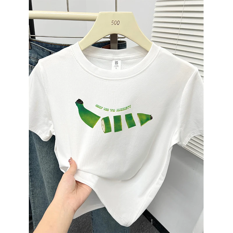 韩版设计感印花正肩短袖t恤女夏新款洋气休闲百搭圆领显瘦上衣服