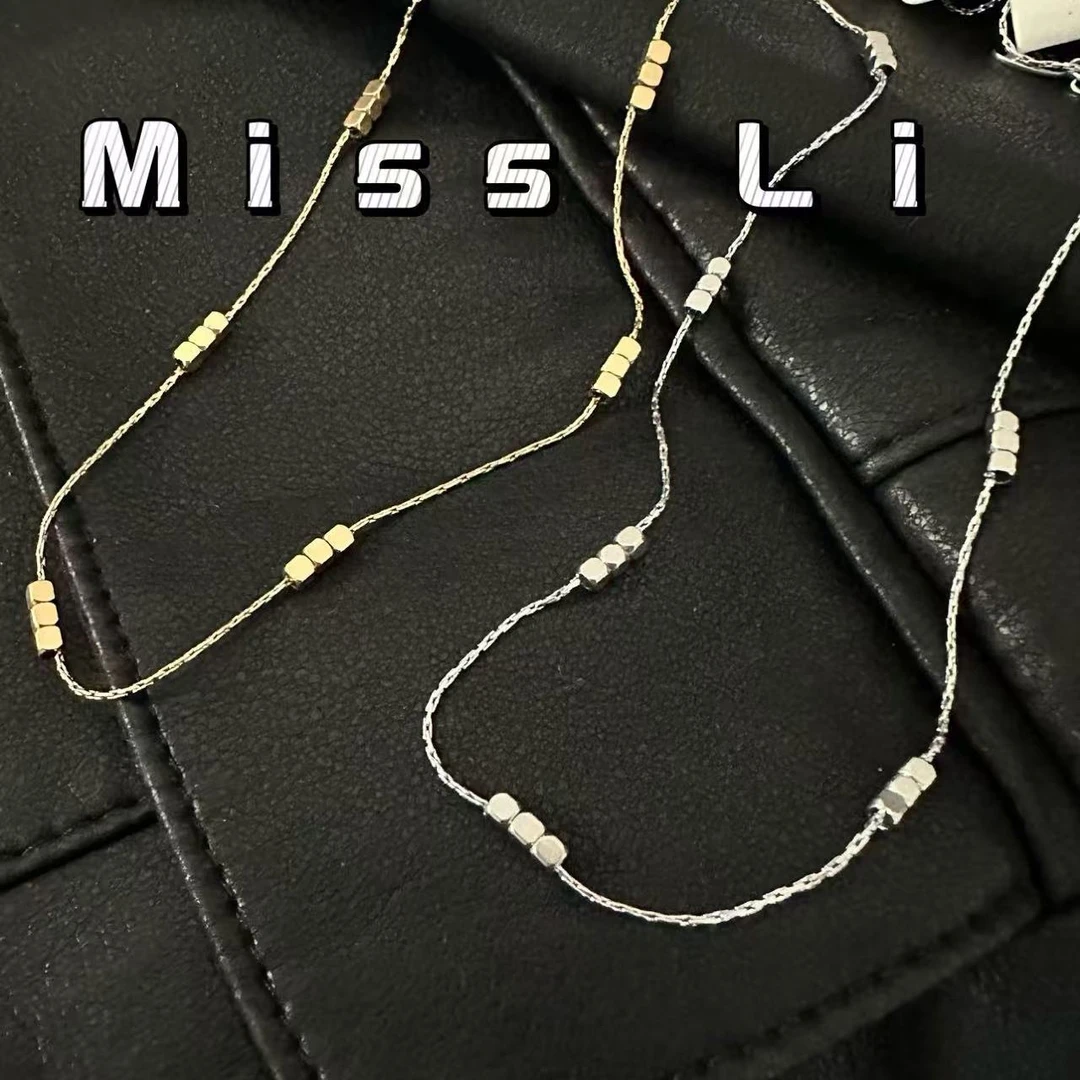 钛钢项链 方形豆豆锁骨链 时尚 百搭