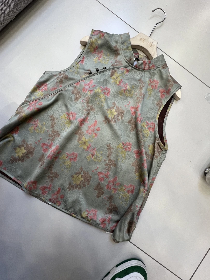 彩绘--中式国风气质时尚洋气碎花夏季复古无袖显瘦休闲上衣