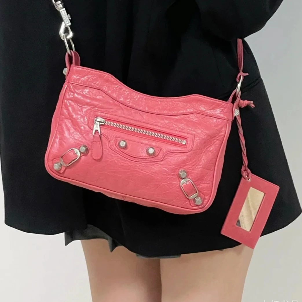 99新 Balenciaga/巴黎世家 西柚粉麻将机车有镜子