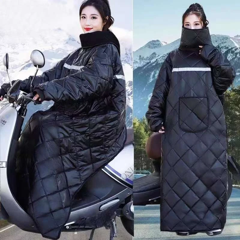 电动车挡风衣冬季防雪防寒加绒加厚前后穿防水摩托保暖全身挡风被