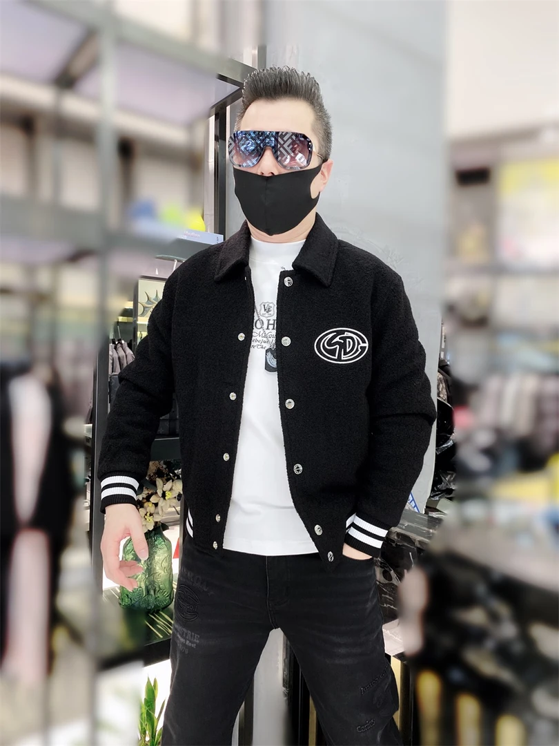 [陈先生]秋冬修身休闲夹克潮流翻领外套时尚轻奢百搭黑色男士短款