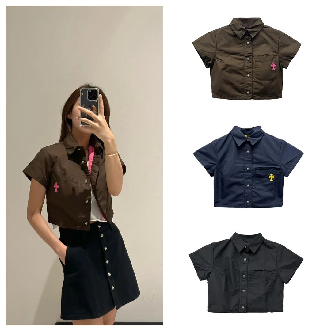 Chrome Hearts/克罗心 黄十字贴皮尼龙短袖衬衫 短裙 藏青色