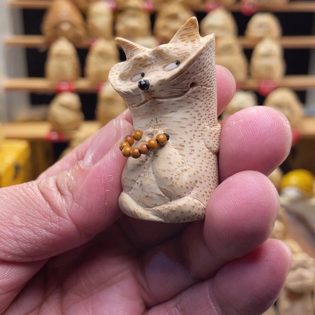 竹竹根雕狐狸手把件