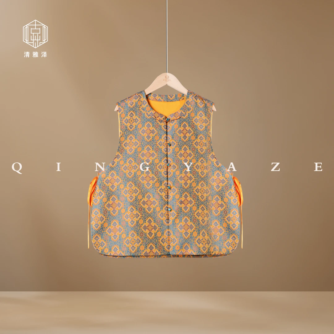 苏地·如意花卉纹！真丝宋锦新中式马甲！GZ6223