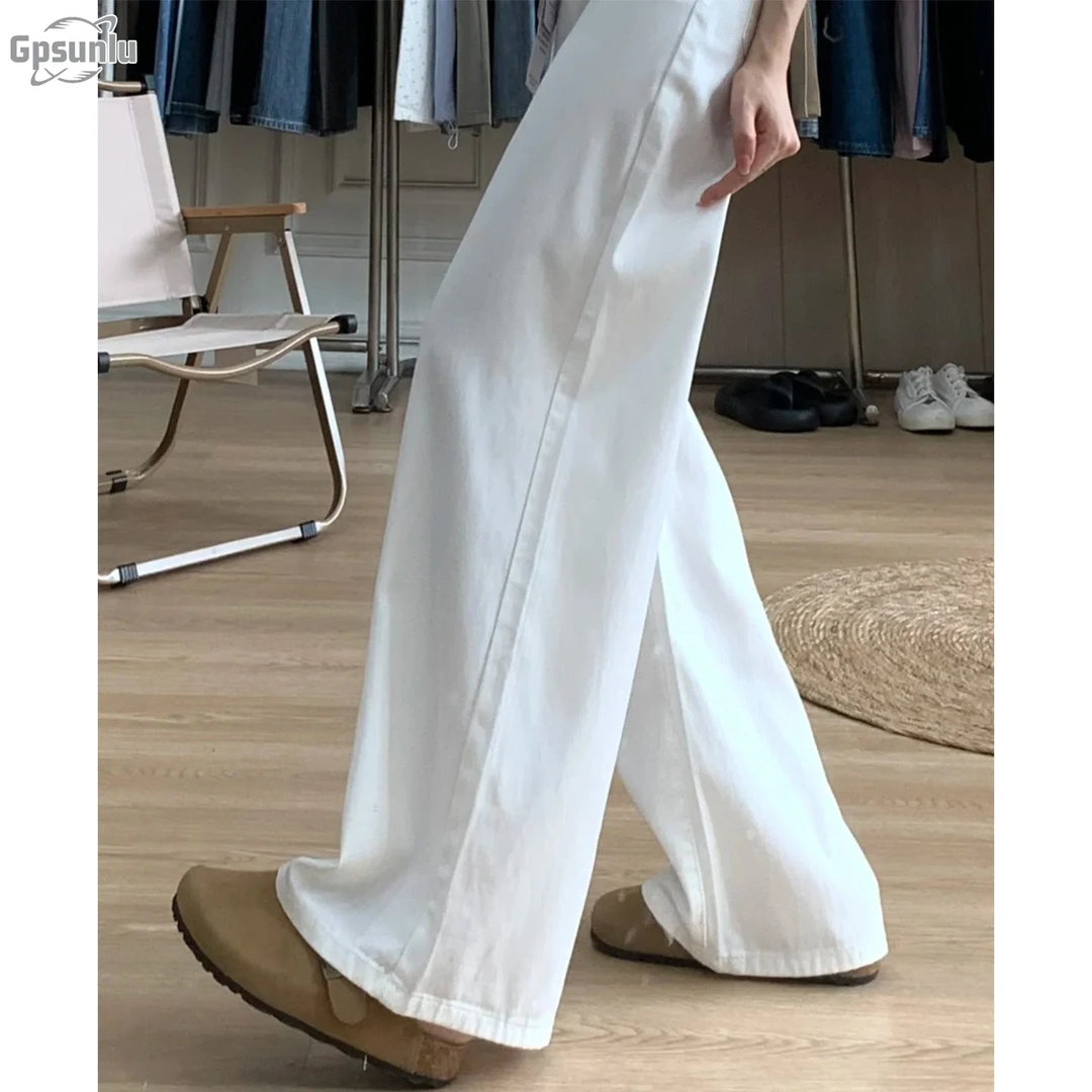 gpsunlu直筒牛仔裤女小个子秋季新款尺码女装白色白色牛仔阔腿裤