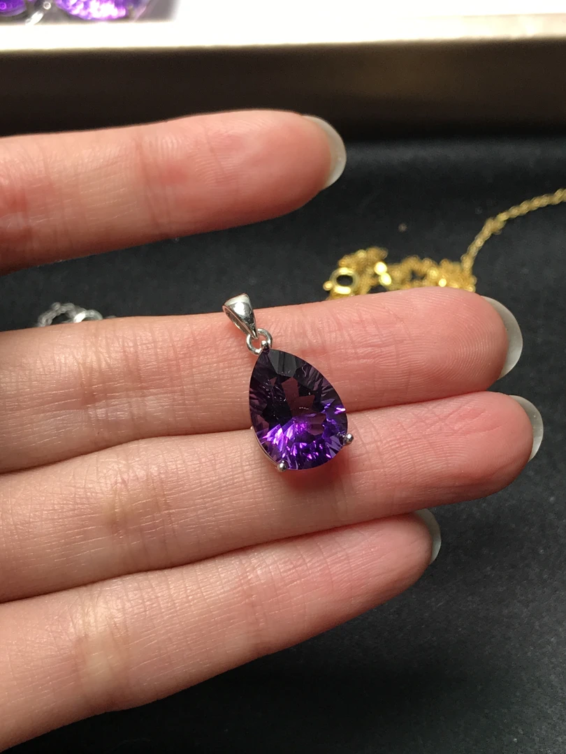 天然紫水晶吊坠s925银托