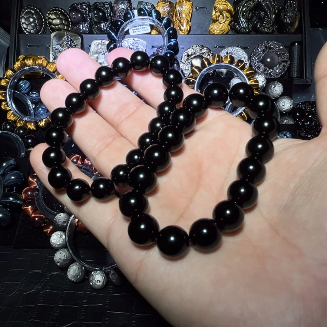 未镶嵌黑曜岩手链在****婷天然黑曜石10m-12m各一条