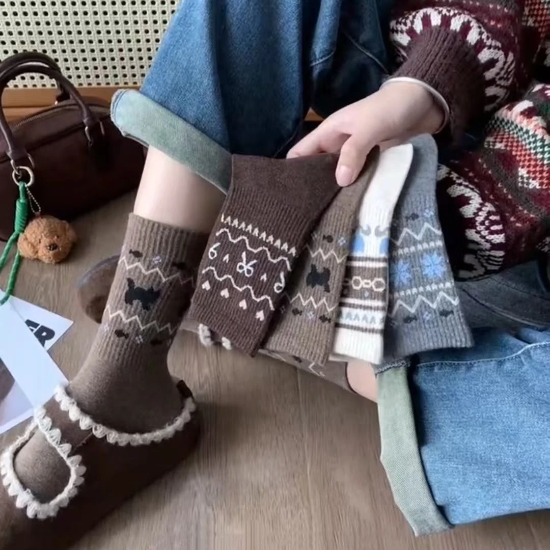 袜子女秋冬民族风费尔岛中长袜复古日系ins学生潮流中筒显瘦百搭