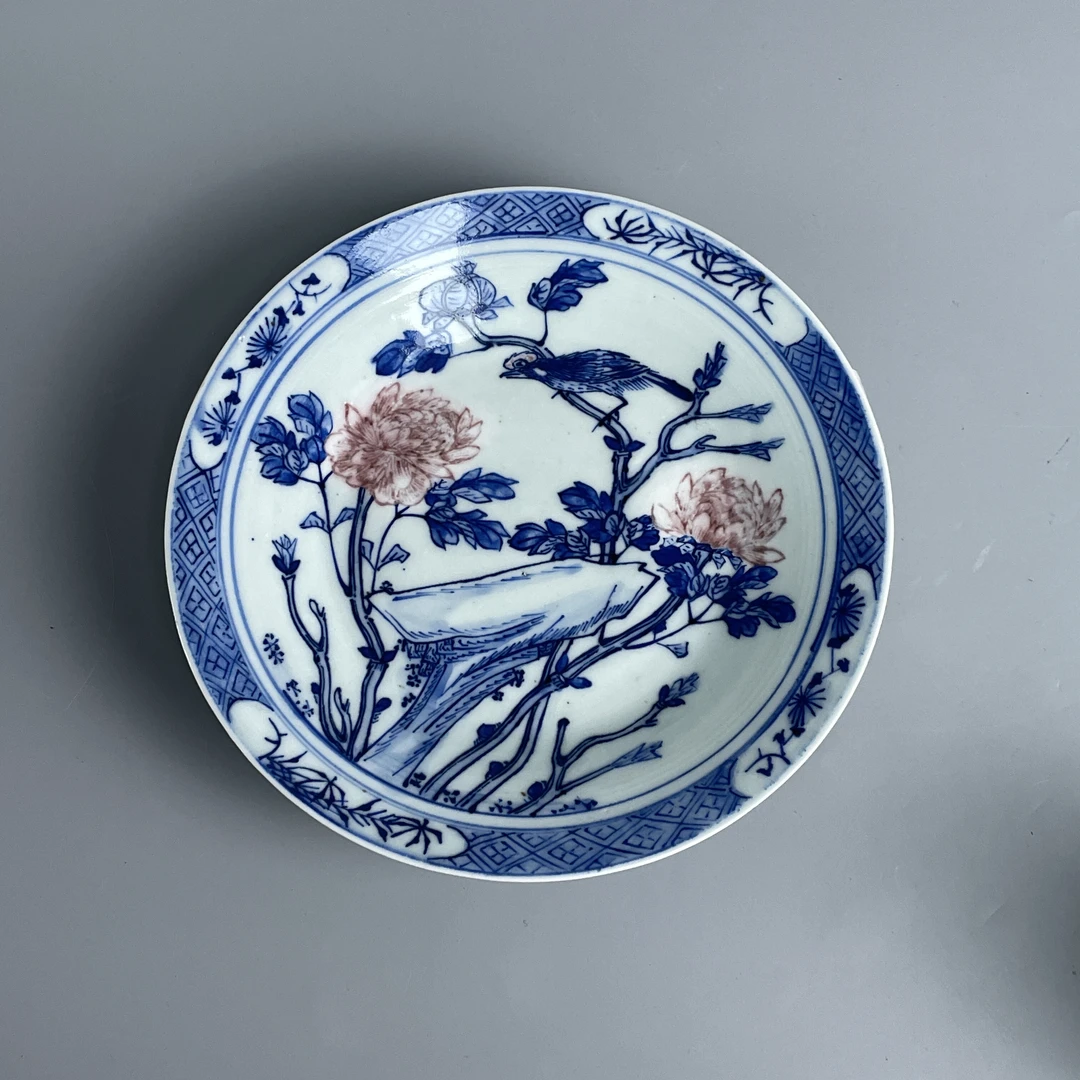 M25DJ005769 - 晚清青花釉里红洞石花鸟纹盘