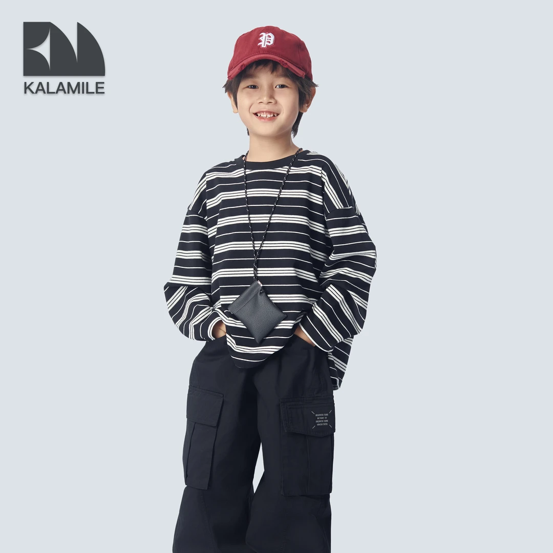 KALAMILE【极简线条】儿童春季萌娃穿搭条纹圆领休闲百搭T恤-1110A
