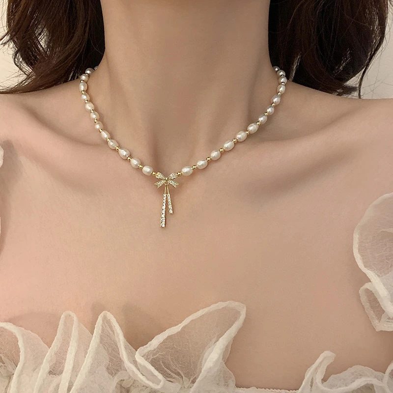 合金项链 新款法式流苏蝴蝶结项链气质高级感锁骨链轻奢女百搭ins