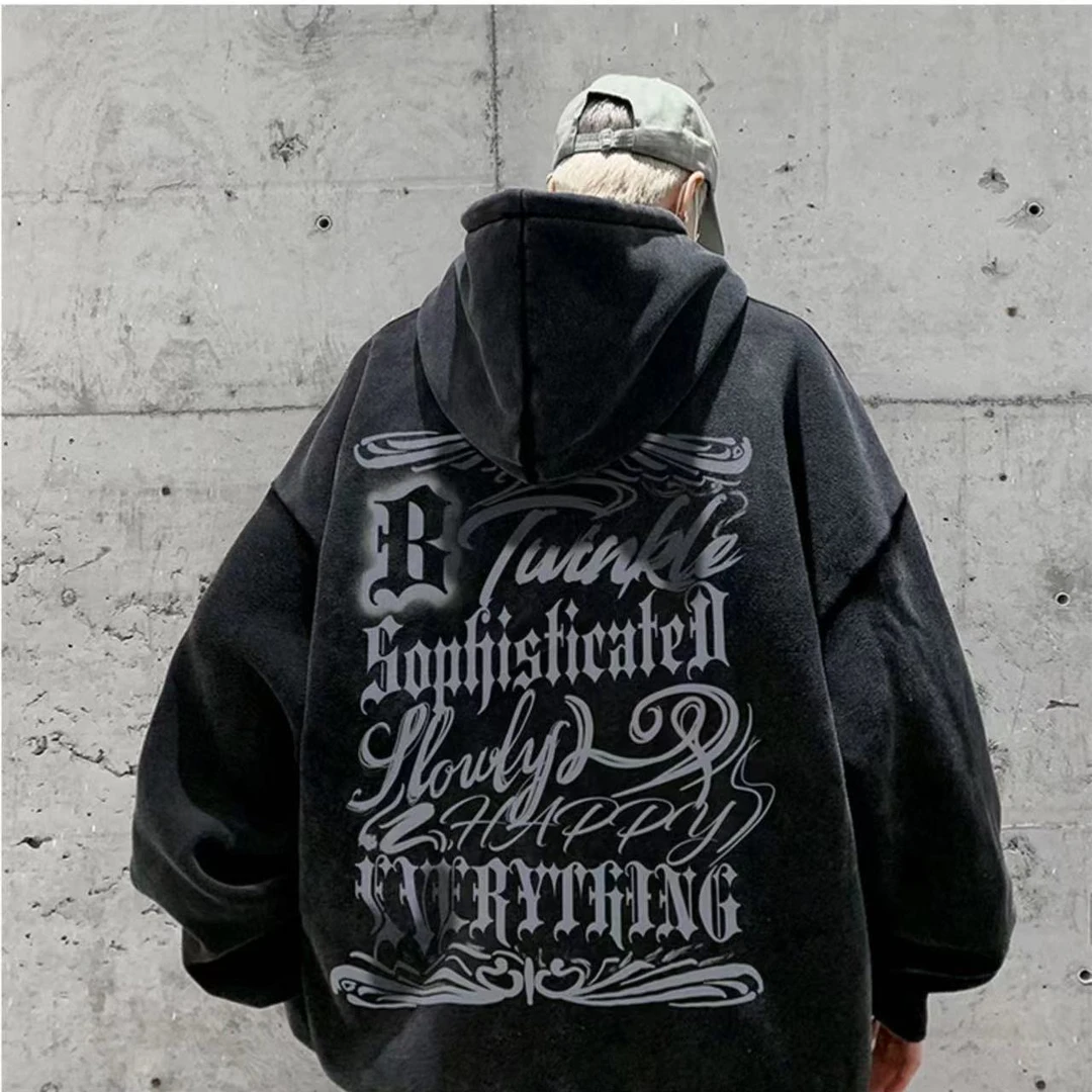 特大码300斤秋卫衣男装水洗做旧连帽衫复古重磅oversize高街外套