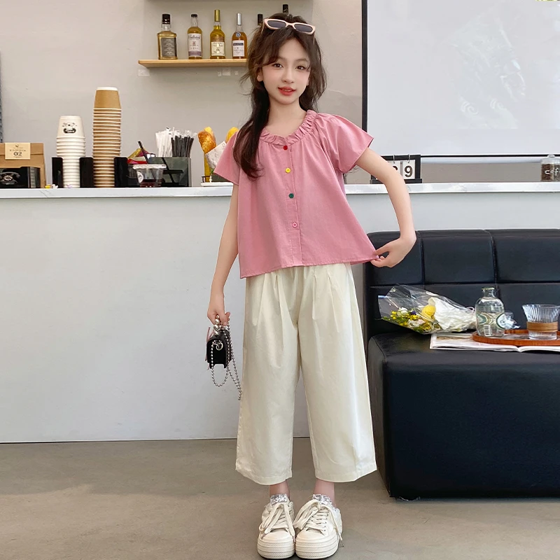 女童衬衫短袖夏季薄款2025新款中大儿童洋气上衣宽松娃娃小衫衬衣