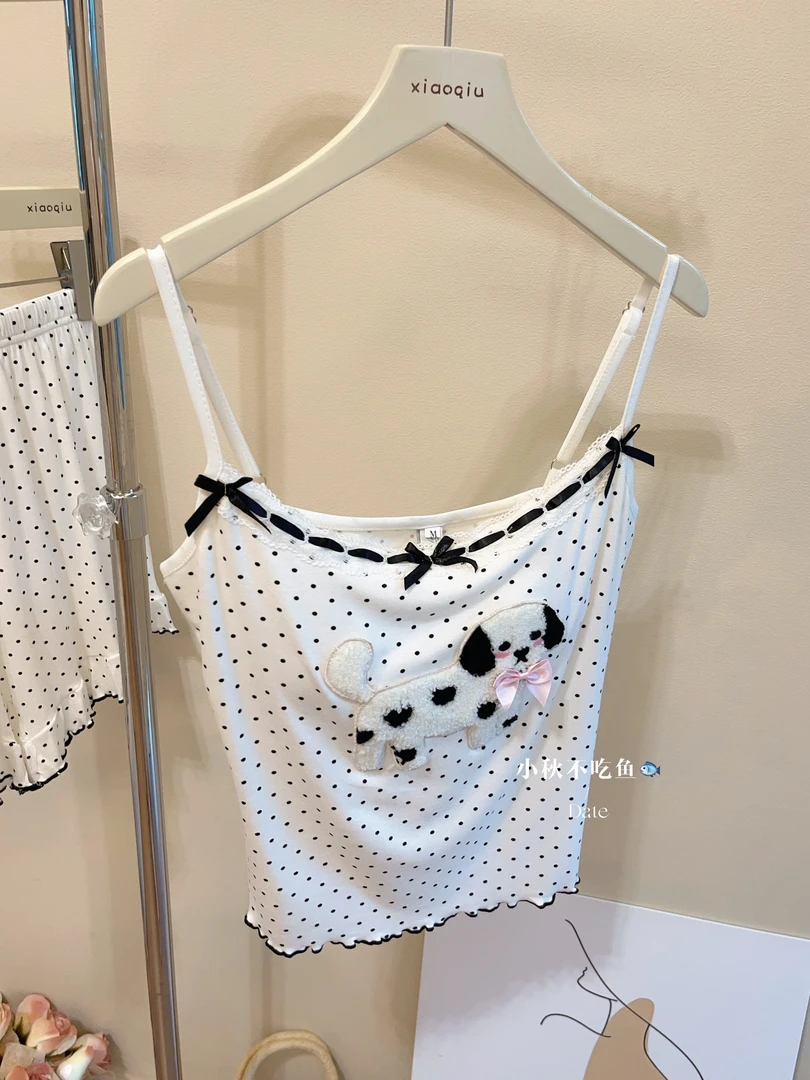 卡通吊带睡衣女夏季带胸垫性感套装2025款可爱波点莫代尔棉家居服