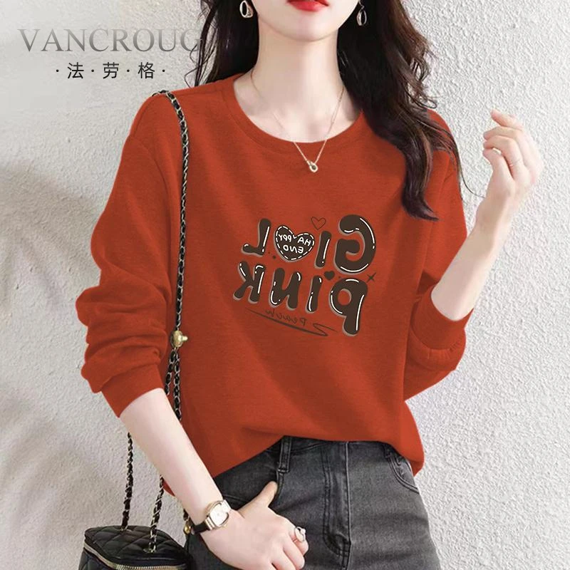 法劳格橘红色长袖厚棉T女士秋季外穿时尚韩系宽松遮肉显瘦百搭外