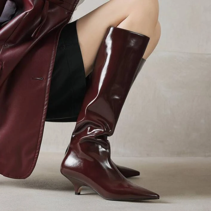 真皮长靴显瘦真皮不过膝安可拉红细跟猫跟尖头高筒靴骑士靴短靴