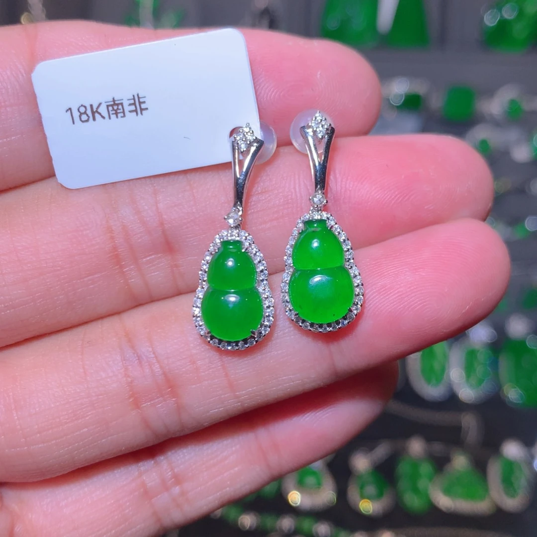 18K金镶嵌翡翠耳坠天然翡翠