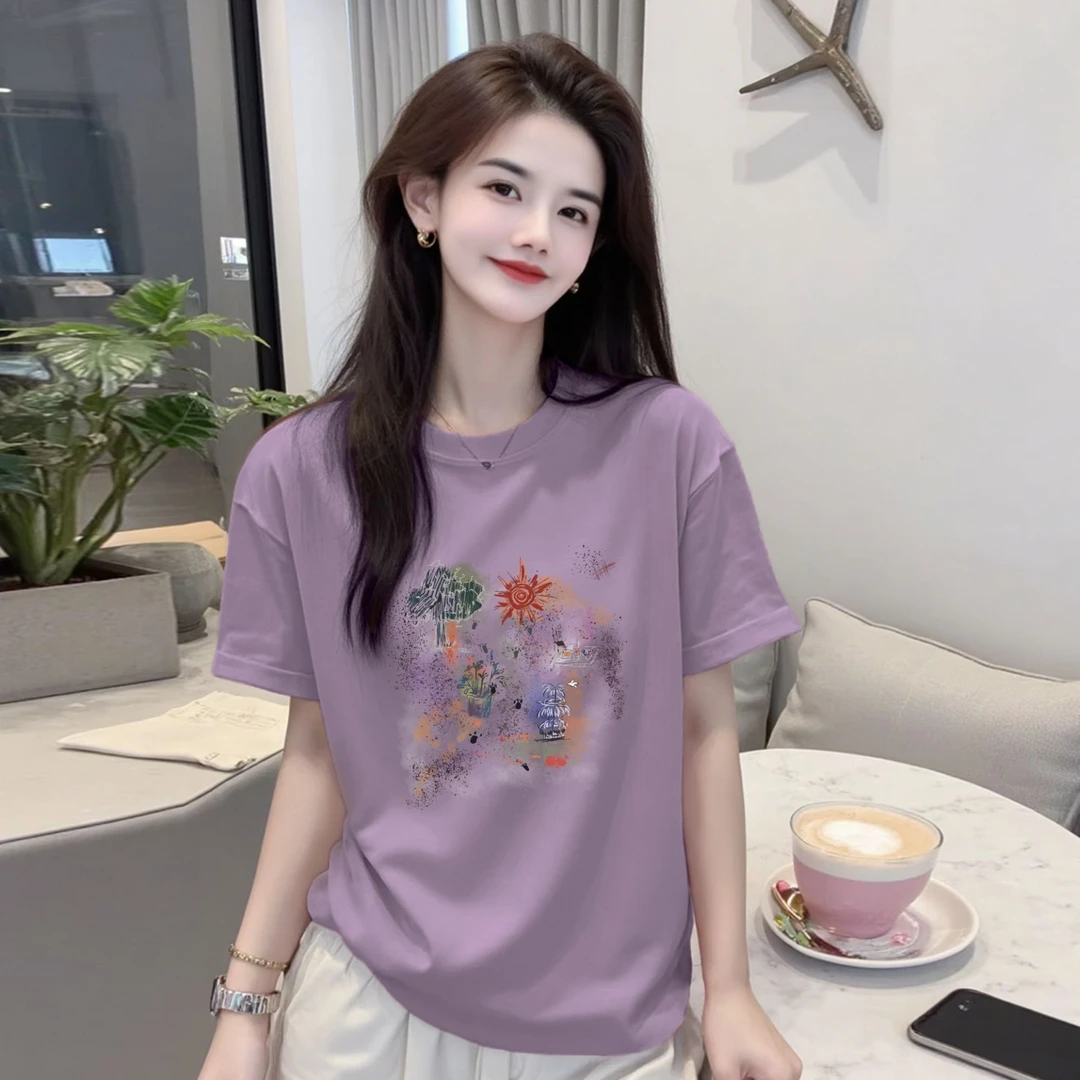 【海边派对】纯棉宽松显瘦短袖T恤印花圆领时尚休闲百搭上衣