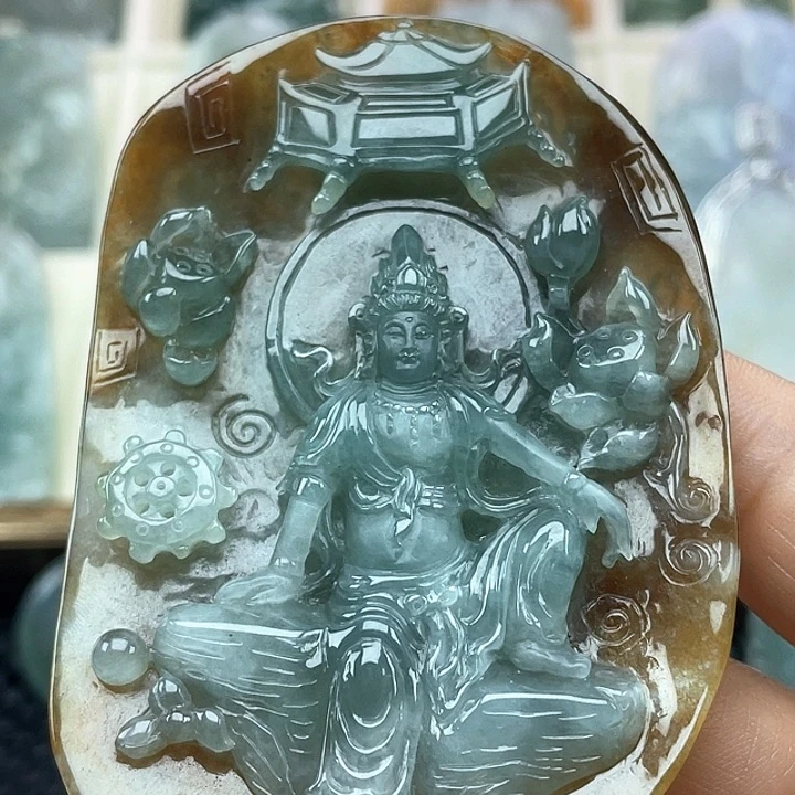 颈饰未镶嵌翡翠天然缅甸翡翠A货自在观音