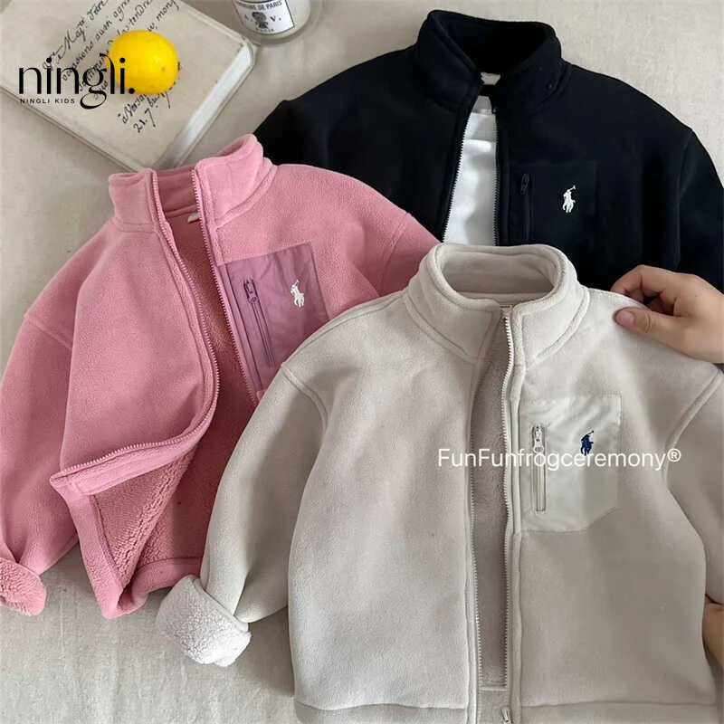 儿童秋冬款外套男女童双面绒毛毛衣宝宝日系潮牌加厚绒上衣潮