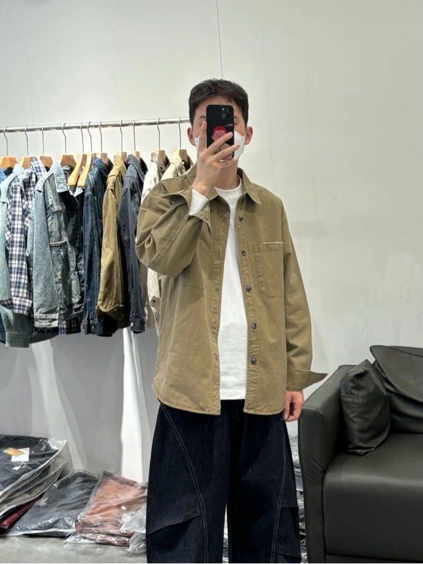 男士春季新款高品质水洗棉简约百搭衬衫外套103