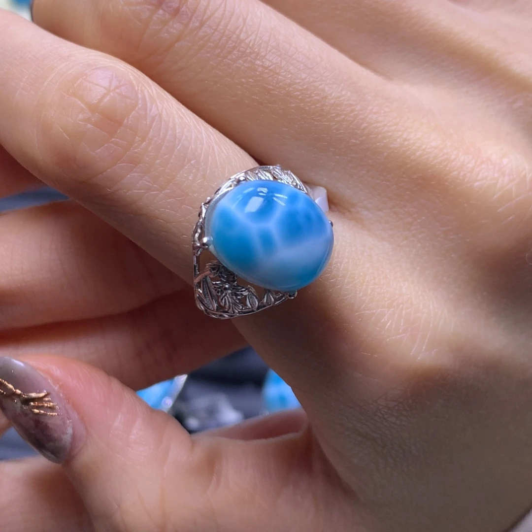 针钠钙石（海纹石）未镶嵌戒指蛋面戒指