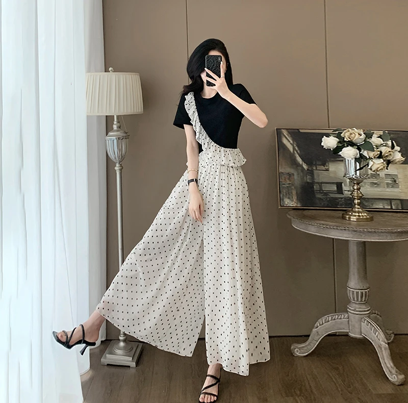 夏季搭配休闲时尚套装裙裤波点短袖洋气显瘦韩系简约两件套