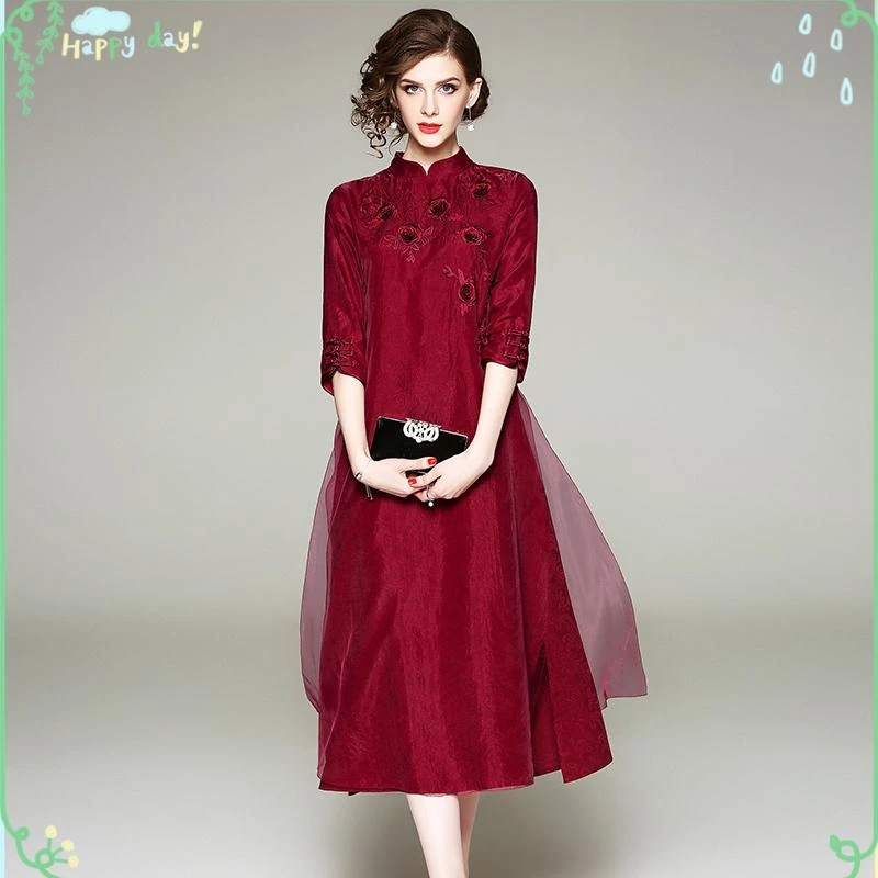 喜婆婆旗袍高端新中式国风宽松连衣裙婚礼妈妈婚宴服高贵洋气礼服