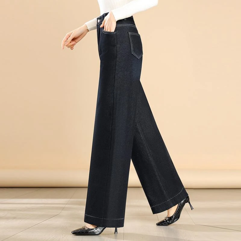 高腰阔腿牛仔裤女2025年新款春秋大码宽松垂感休闲中年妈妈直筒裤