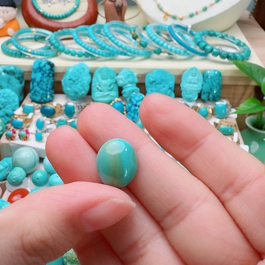 6***i绿松石未镶嵌高瓷绿特色水波纹戒面